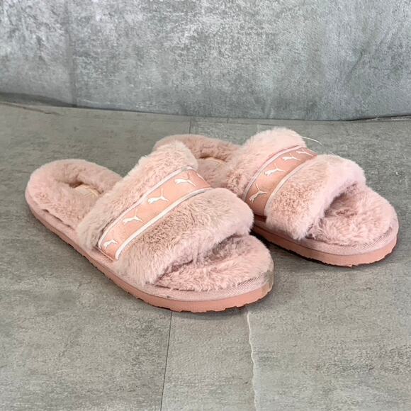 PUMA Women's Lotus-Puma White Faux-Fur Fluff Remix Slide Slippers SZ 5 - Picture 2 of 10